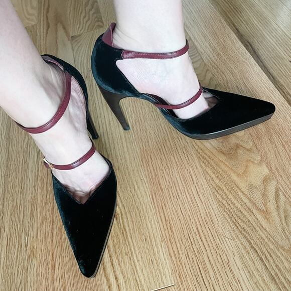 Chanel Vintage Point Toe d’Orsay Velvet & Wood Platform High Heels size 38/US 7 - Picture 11 of 14